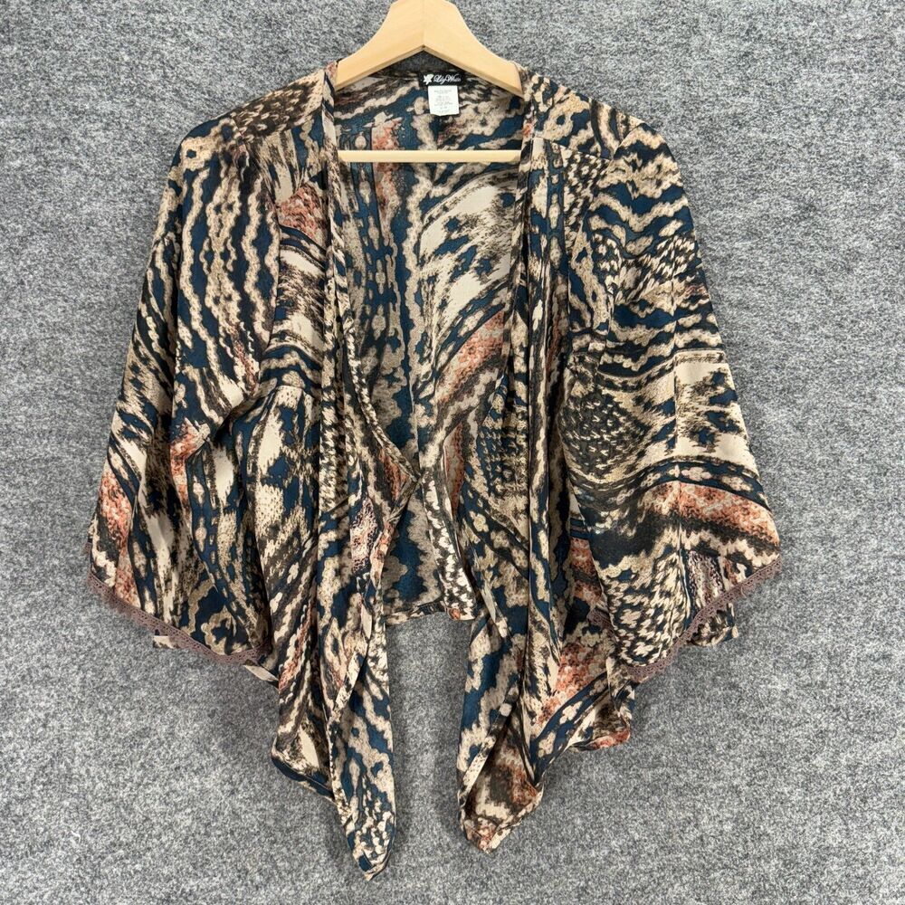 Lily White Top Women L Large Brown Striped Open Front Long Sleeve Casual Comfort